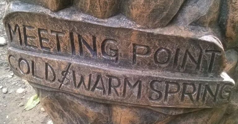 The carved marker at the meeting point of the cold and warm springs at Ikogosi, Ekiti State